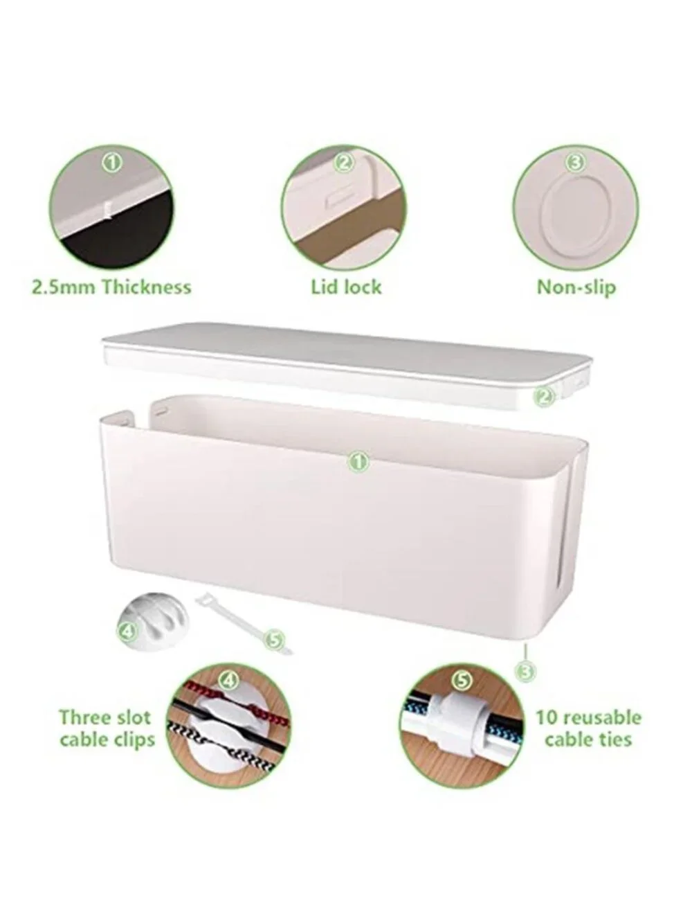 Cable Management Box Cord Organizer Power Strip Cover Wire Storage Desk Home